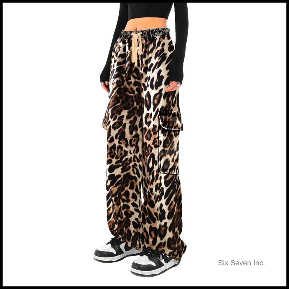 100% Cotton Cargo Pants Women Wide Leg Drawstring Trousers Casual